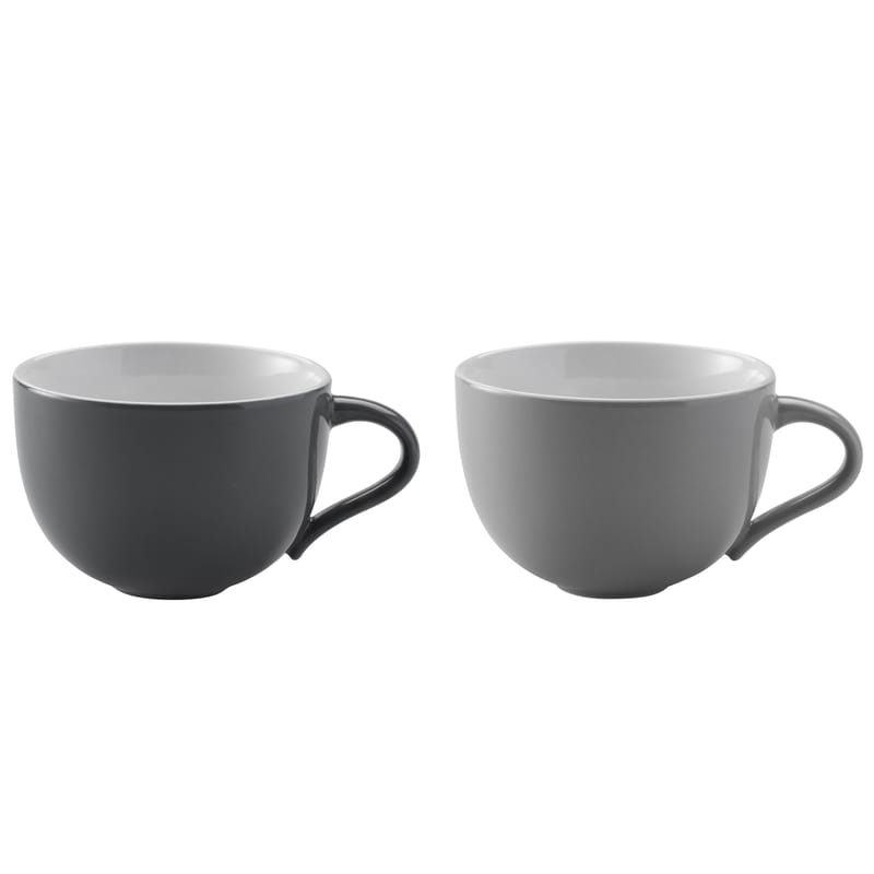 Tableware - Coffee Mugs & Tea Cups - Emma Cup ceramic grey Set of 2 - 350 ml - Stelton - Light grey & Dark grey - Glazed ceramic