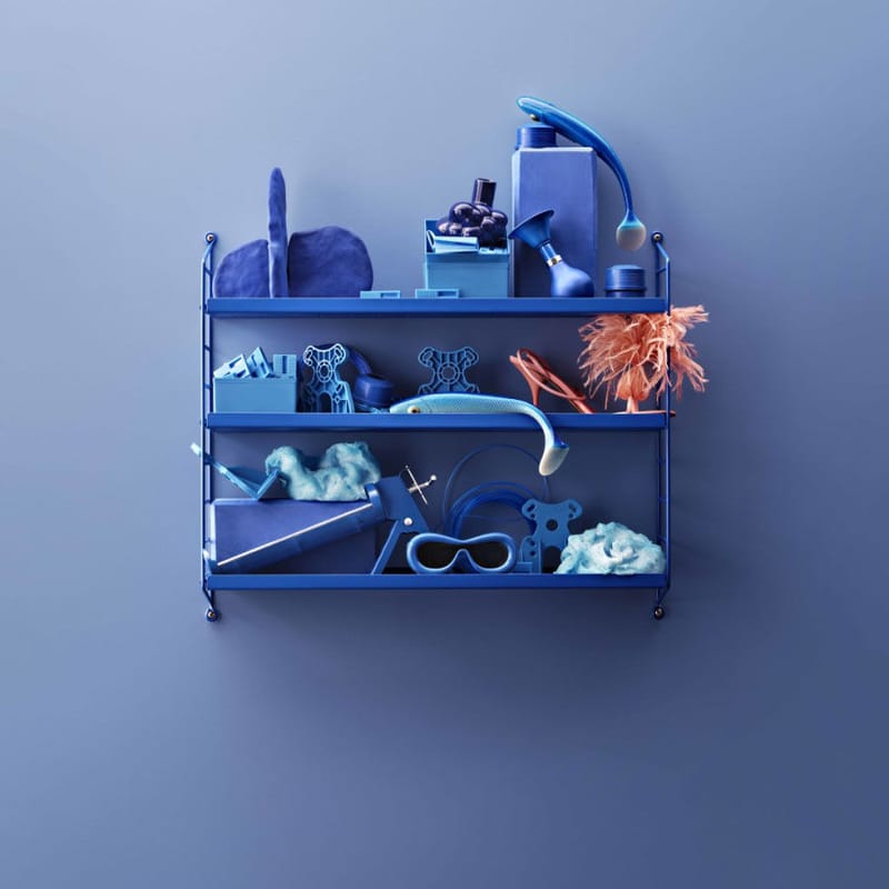 Etagère String® Pocket Metal métal bleu / perforé - L 60 x H 50 cm - String Furniture