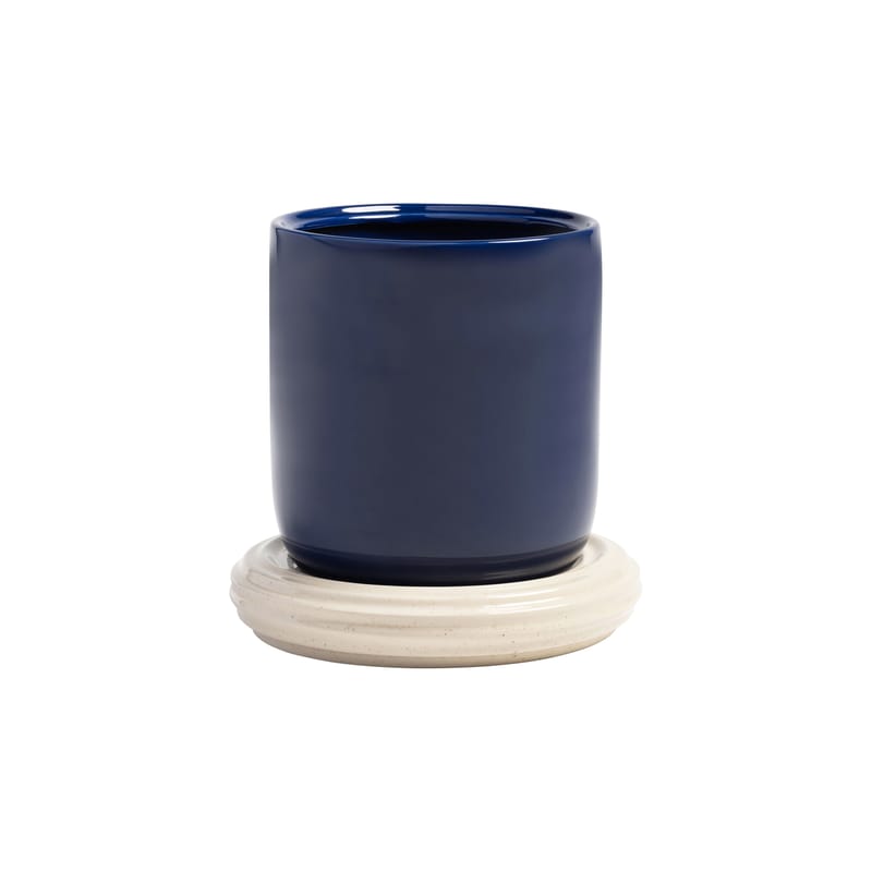 Décoration - Pots et plantes - Pot de fleurs Churros céramique bleu / Ø 24.5 x H 25 cm - Grès - & klevering - H 25 cm / Bleu & blanc - Grès