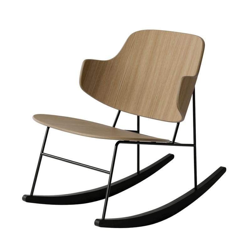 Mobilier - Fauteuils - Rocking chair The Penguin (1953) bois naturel - Audo Copenhagen - Chêne / Noir - Acier, Placage de chêne