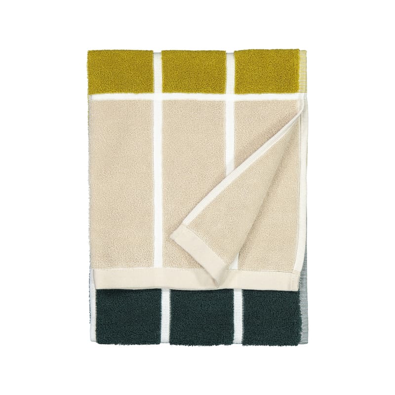 Décoration - Textile - Serviette de toilette Tiiliskivi tissu vert / 50 x 70 cm - Marimekko - Tiiliskivi / Vert, sable, doré - Coton éponge