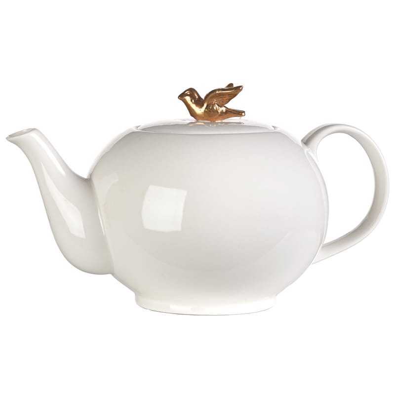Tisch und Küche - Tee und Kaffee - Teekanne Freedom Bird keramik weiß - Pols Potten - Teekanne weiß / Vogel goldfarben - Lackiertes Porzellan
