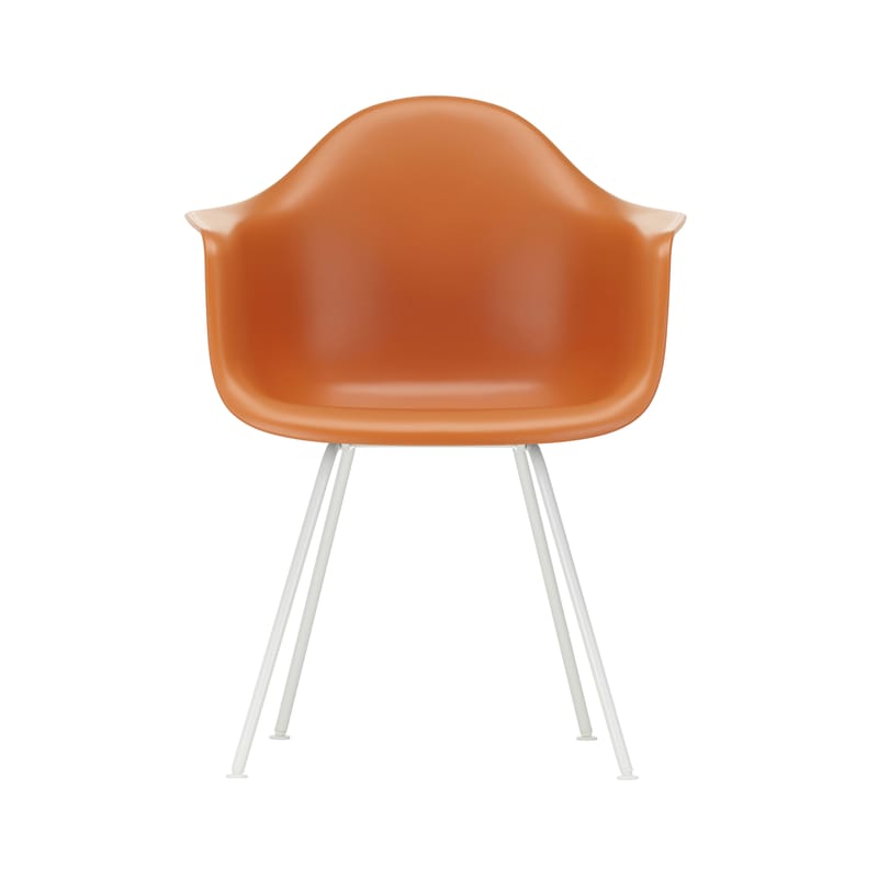 Mobilier - Chaises, fauteuils de salle à manger - Fauteuil DAX - Eames Plastic Armchair plastique orange / (1950) - Pieds blancs - Vitra - Orange rouille / Pieds blancs - Acier laqué époxy, Polypropylène