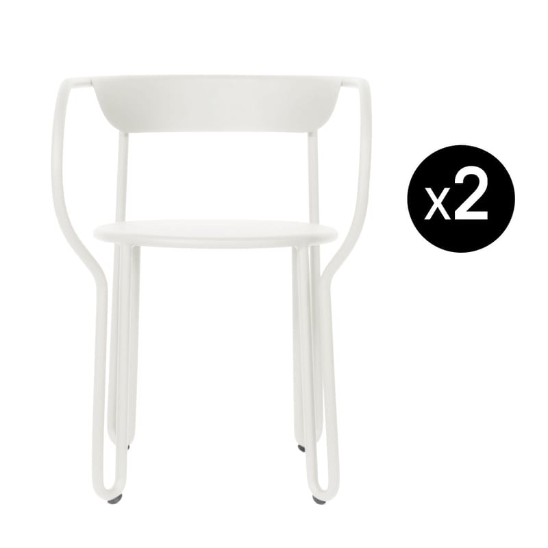 Mobilier - Chaises, fauteuils de salle à manger - Fauteuil Huggy métal blanc / Lot de 2 - Aluminium - Maiori - Blanc - Aluminium peint