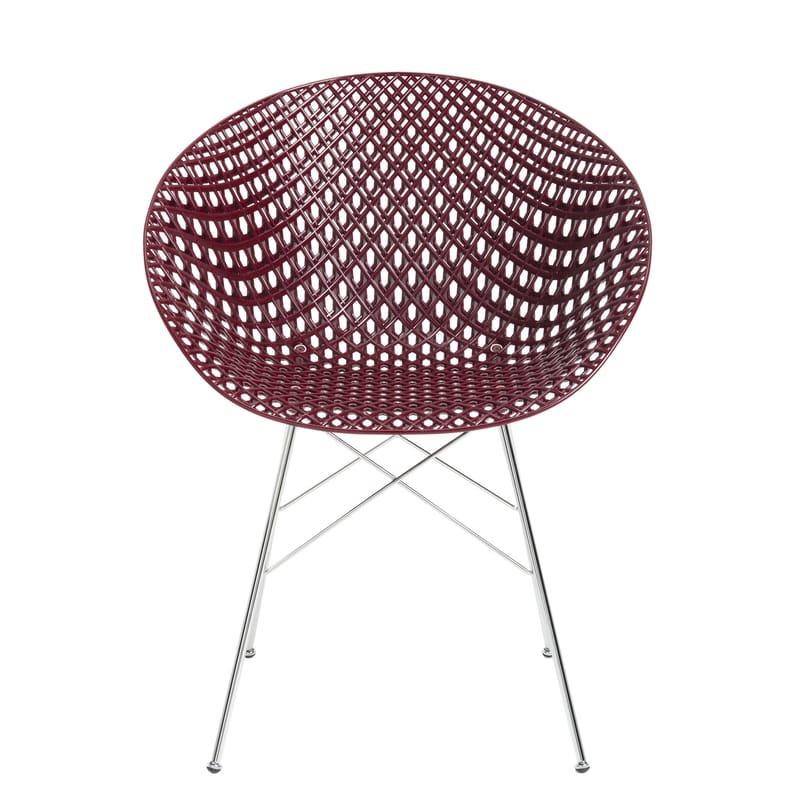 Mobilier - Chaises, fauteuils de salle à manger - Fauteuil Smatrik plastique rose rouge violet / Indoor - Kartell - Prune / Pied chromé - Acier chromé, Polycarbonate