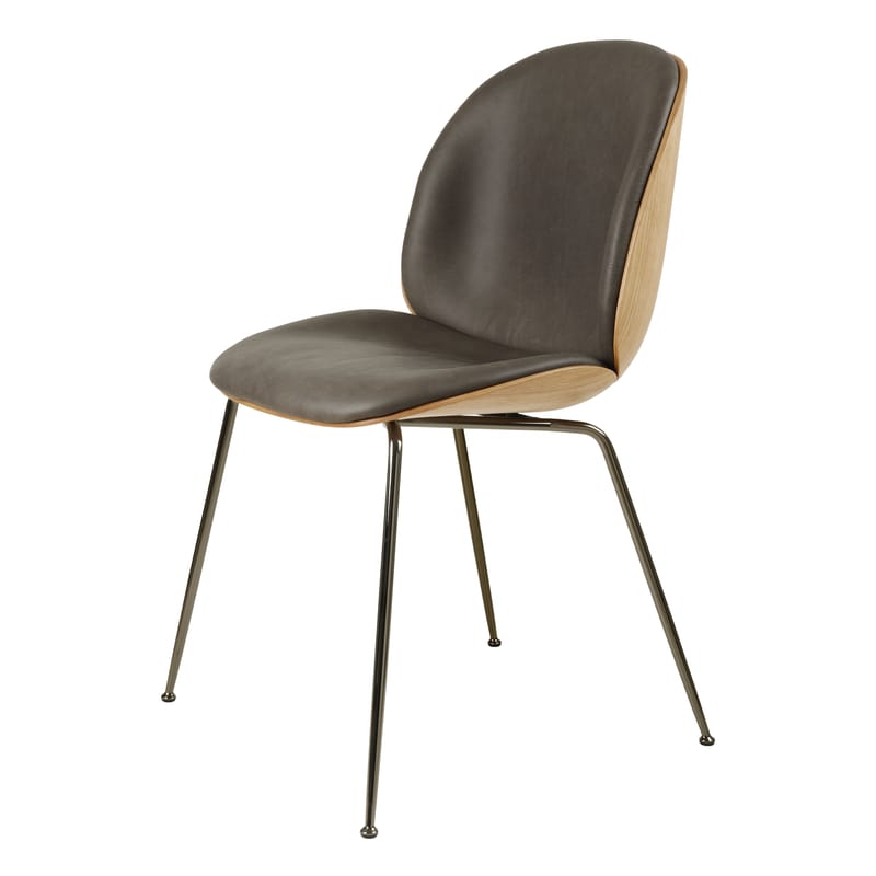 Gubi Beetle 3D Veneer Padded chair charcoal grey oak chromed