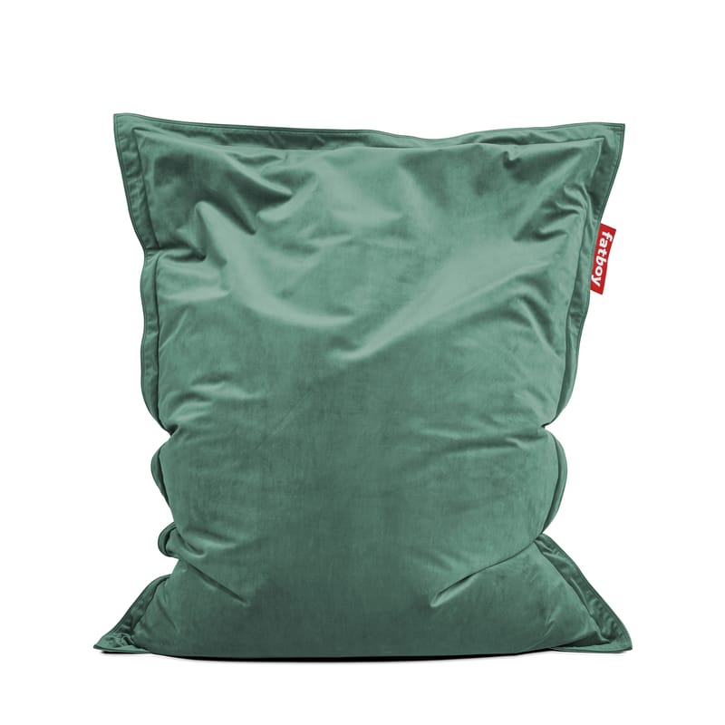 Mobilier - Poufs - Pouf Original Slim Velvet tissu vert / Velours recyclé - 155 x 120 cm - Fatboy - Vert Sauge -  Micro-billes EPS, Velours polyester recyclé