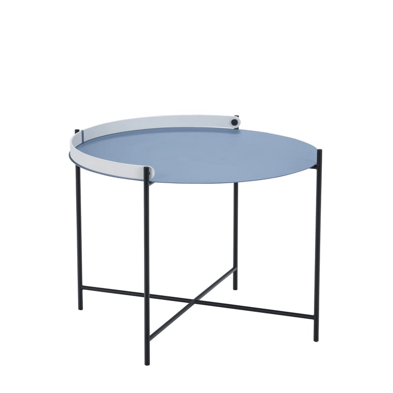 Mobilier - Tables basses - Table basse Edge métal bleu / Poignée rabattable -Ø 62 x H 46 cm - Houe - Bleu, blanc & noir - Métal thermolaqué
