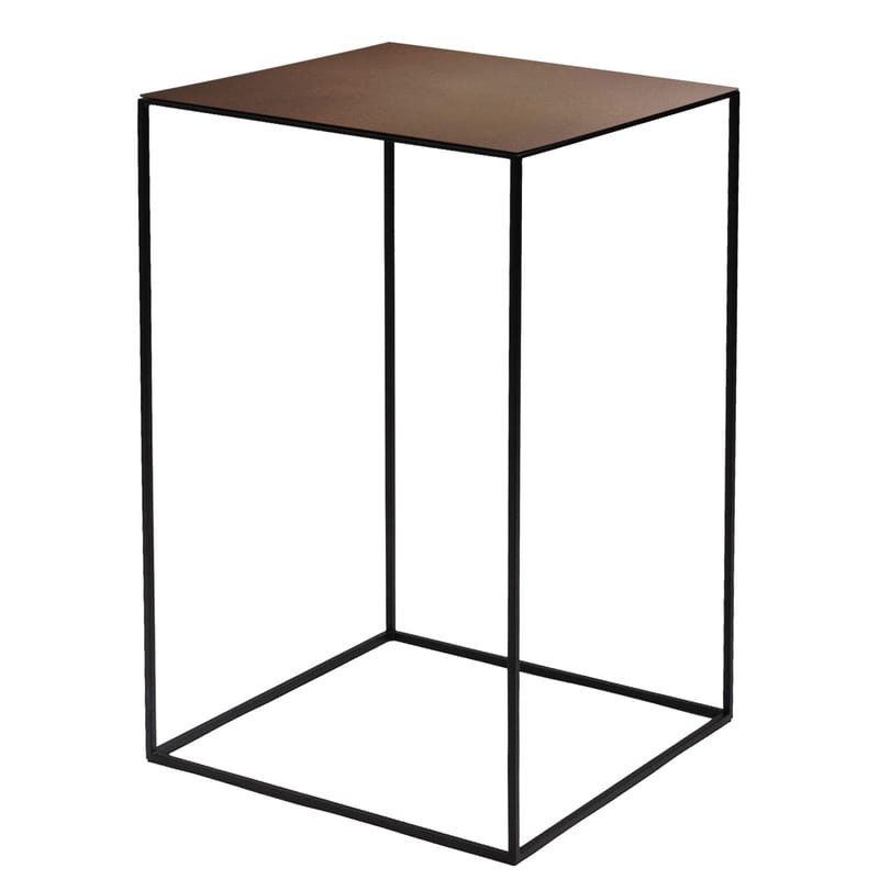 Mobilier - Tables basses - Table basse Slim Irony marron noir métal / 41 x 41 x H 64 cm - Zeus - Métal Rouille / Pied noir cuivré - Acier peint