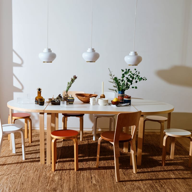 Tabouret empilable E 60 bois orange / Alvar Aalto, 1933 - 4 pieds - ARTEK