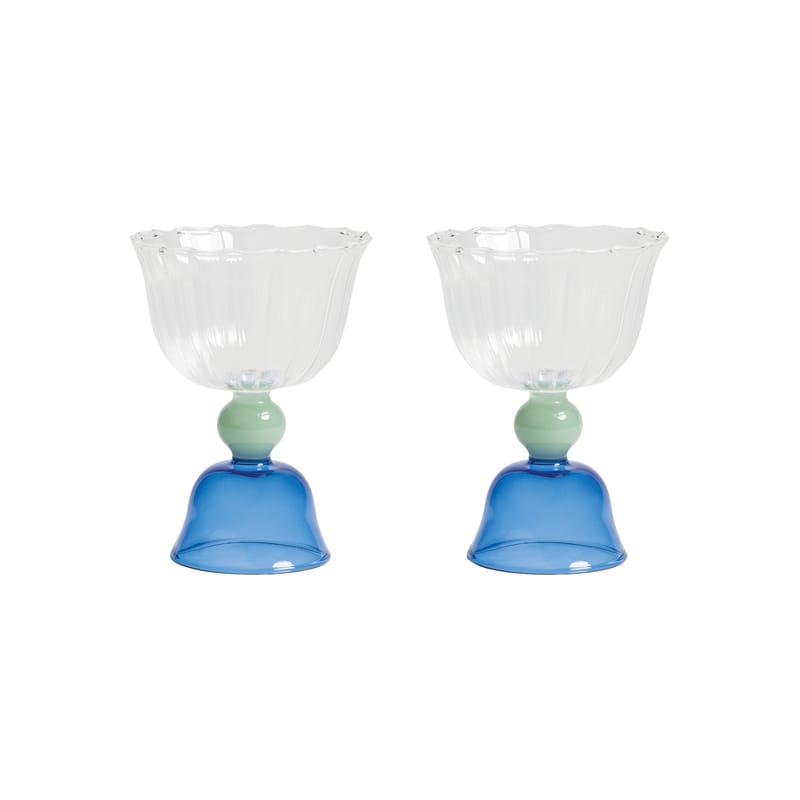 Table et cuisine - Verres  - Verre à vin Tulip verre bleu / Set de 2 - 20 cl - & klevering - Bleu - Verre