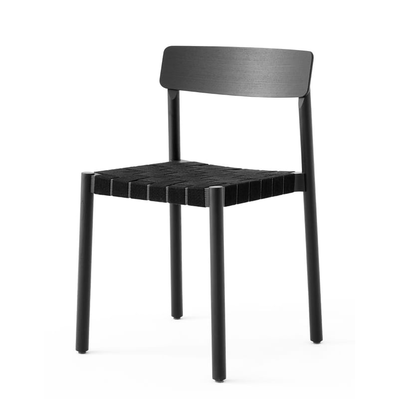 Mobilier - Chaises, fauteuils de salle à manger - Chaise empilable Betty TK1 tissu bois noir / Sangles en lin - &tradition - Noir / Lin noir - Bois massif, Contreplaqué, Lin
