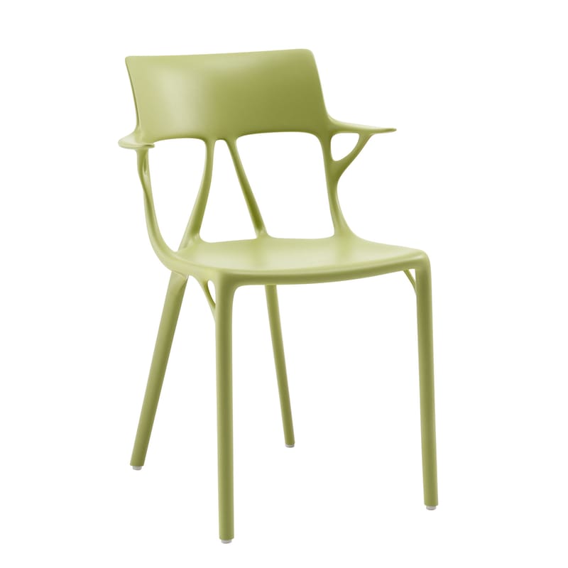 Mobilier - Chaises, fauteuils de salle à manger - Fauteuil A.I plastique vert / Conçu par une intelligence artificielle - 100% recyclé - Kartell - Vert - Technopolymère thermoplastique recyclé