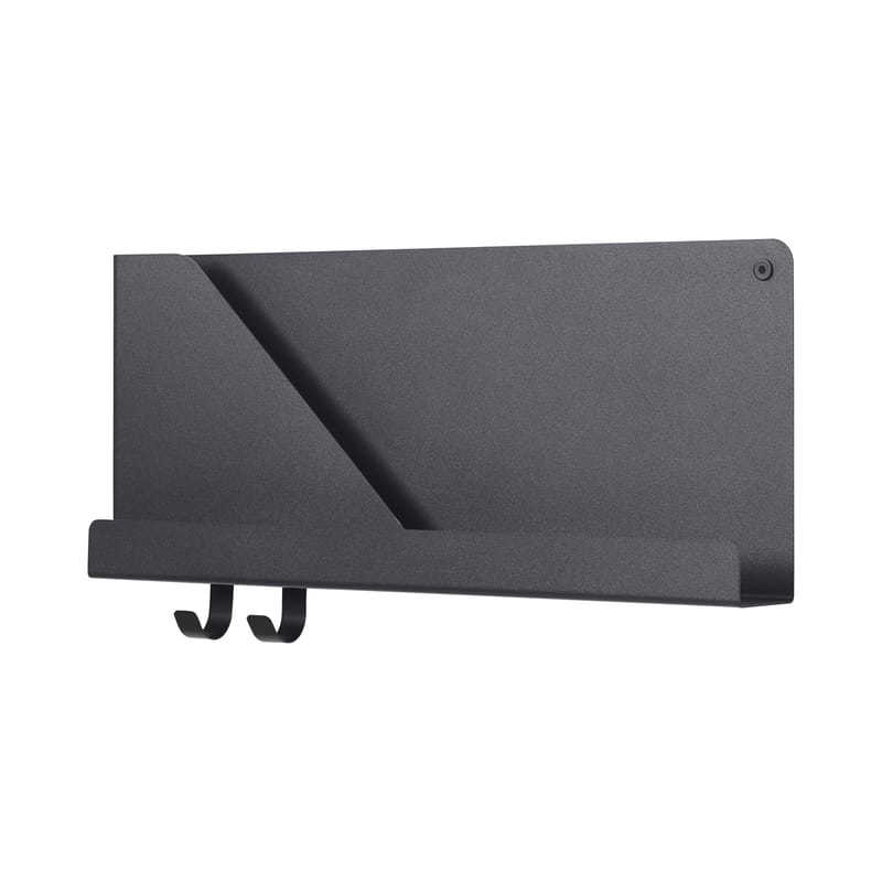 Möbel - Regale und Bücherregale - Regal Folded Small metall schwarz / L 50 cm - Metall - 2 Haken + 1 Ablagefach - Muuto - Schwarz - lackierter Stahl