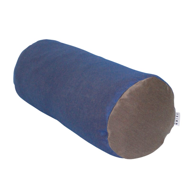 Mobilier - Compléments d\'ameublement - Coussin de sol Tube tissu bleu marron / Ø 25 x 60 cm - Trimm Copenhagen - Bleu nuit / Chocolat - Mousse polyester, Tissu Acrisol Twitell