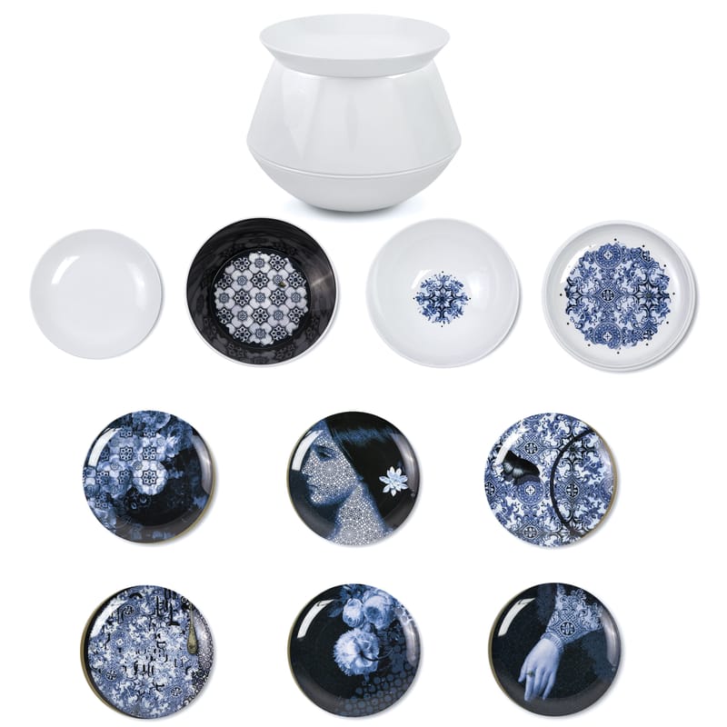 Tableware - Plates - Luso Dinner service plastic material white - Ibride - White / Patterns inside - Melamine