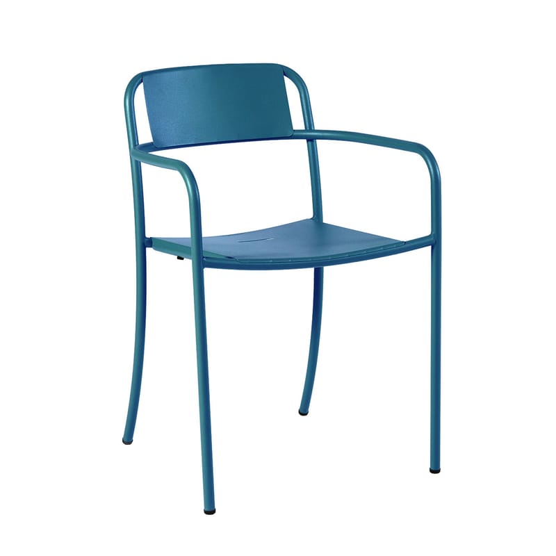 Mobilier - Chaises, fauteuils de salle à manger - Fauteuil empilable Patio métal bleu / Tôle pleine - Tolix - Bleu Océan - Acier inoxydable