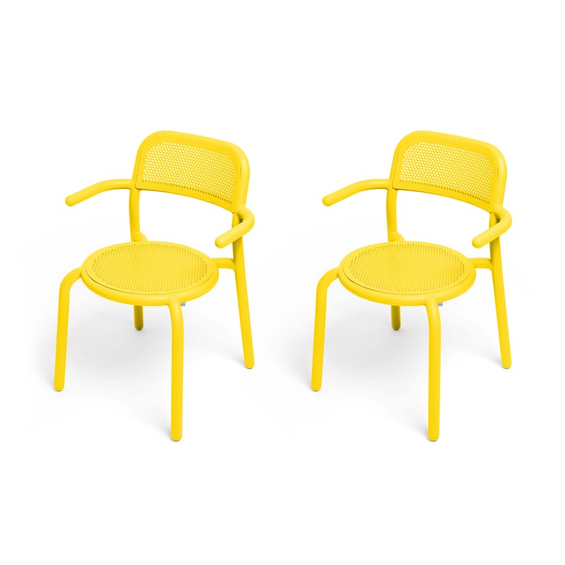 Mobilier - Chaises, fauteuils de salle à manger - Fauteuil empilable Toní métal jaune / Set de 2 - Fatboy - Jaune Citron - Aluminium