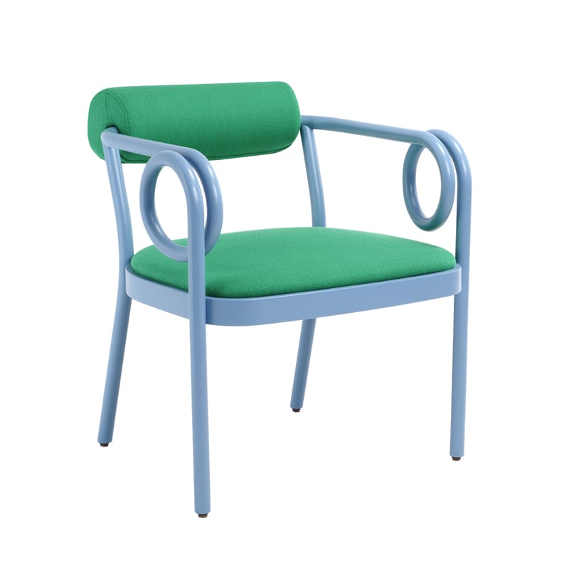 Mobilier - Chaises, fauteuils de salle à manger - Fauteuil rembourré Loop tissu bois vert / hêtre courbé - Wiener GTV Design - Bleu pastel (D30) / Tissu vert (Kvadrat Vidar 932) - Hêtre cintré, Mousse, Tissu Kvadrat