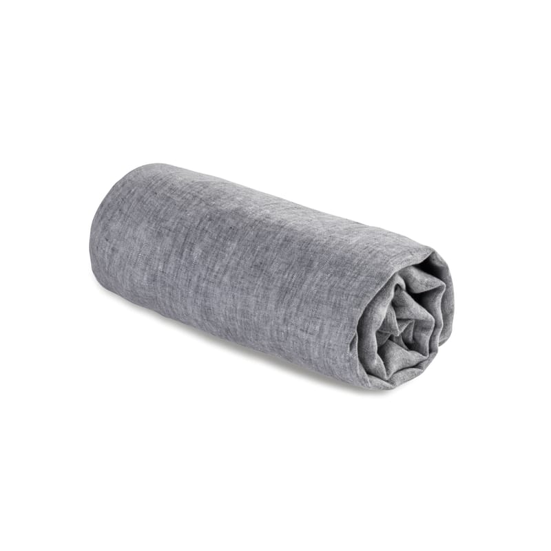 Decoration - Bedding & Bath Towels -  Fitted sheet 180 x 200 cm textile grey / 180 x 200 cm - Washed linen - Au Printemps Paris - Mottled charcoal grey - washed linen