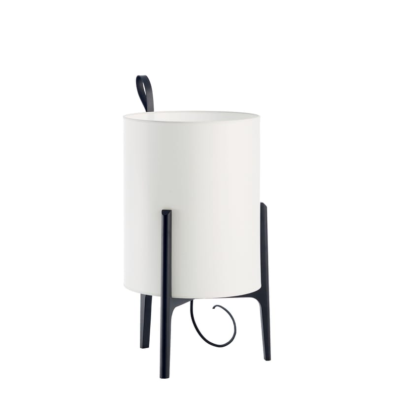 Luminaire - Lampes de table - Lampe de table Greta tissu bois blanc noir / Ø 26 x H 44 cm - Carpyen - Blanc / Structure noire - Chêne massif teinté, Coton