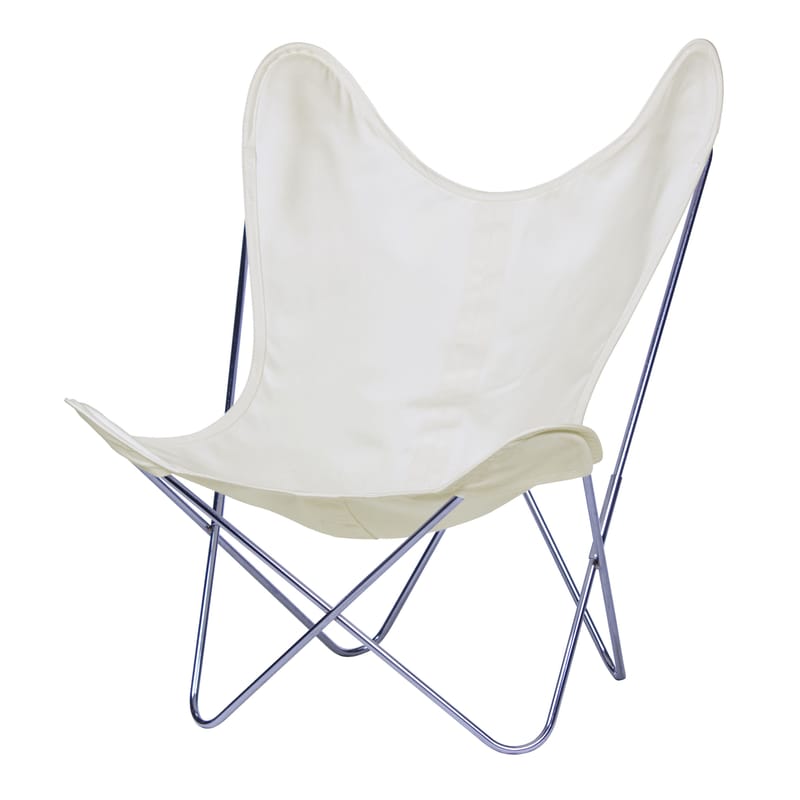 Furniture - Armchairs - AA Butterfly INDOOR Armchair textile white beige Cloth / Chromed structure - AA-New Design - Chromed frame / White cover - Chromed steel, Cotton