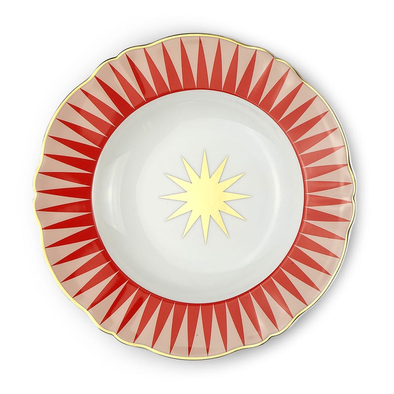 Table et cuisine - Assiettes - Assiette creuse Baleno céramique blanc rouge or / Ø 23 cm - Bitossi Home - Etoile - Porcelaine