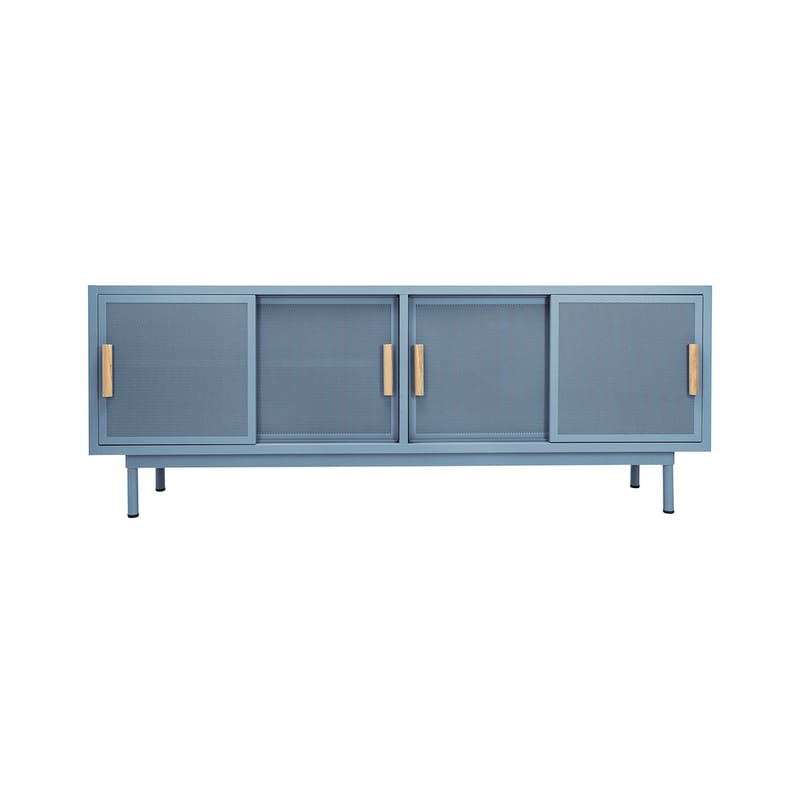 Mobilier - Commodes, buffets & armoires - Buffet 4 portes métal bleu / L 200 x H 75 cm - Acier perforé & chêne - Tolix - Bleu Provence (mat) - Acier, Chêne