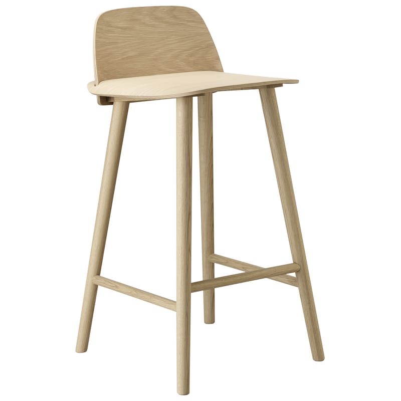 Mobilier - Tabourets de bar - Chaise de bar Nerd bois naturel / H 65 cm - Muuto - Chêne - Chêne massif, Contreplaqué de chêne