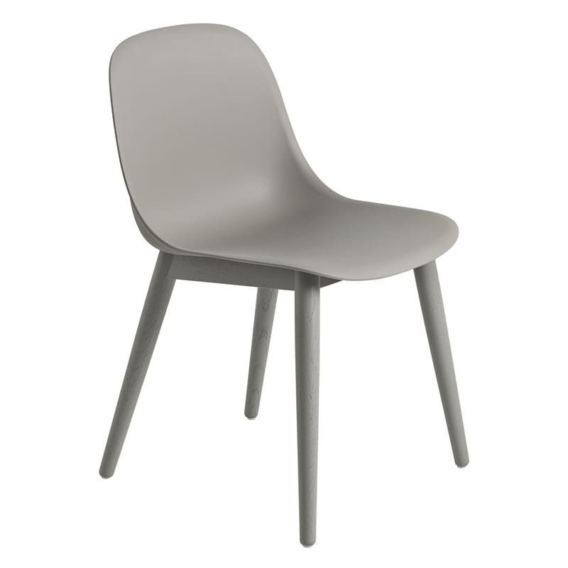 Mobilier - Chaises, fauteuils de salle à manger - Chaise Fiber plastique gris / Pieds bois - Plastique recyclé - Muuto - Gris / Pieds gris - Frêne massif peint, Plastique recyclé