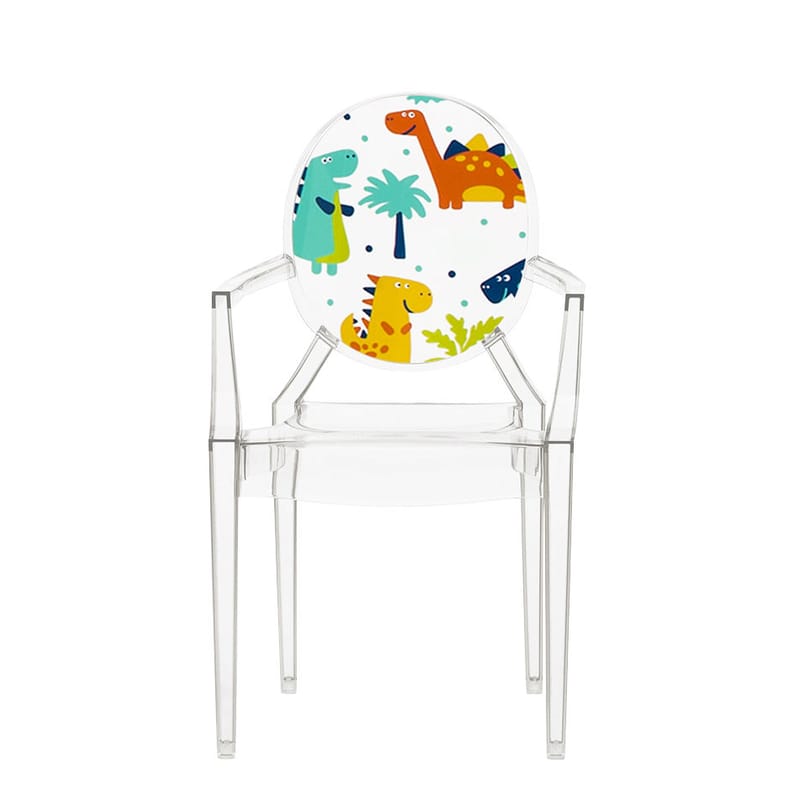 Furniture - Kids Furniture - Lou Lou Ghost Children armchair - / Patterns by Kartell - Transparent / Dinosaurs - Polycarbonate