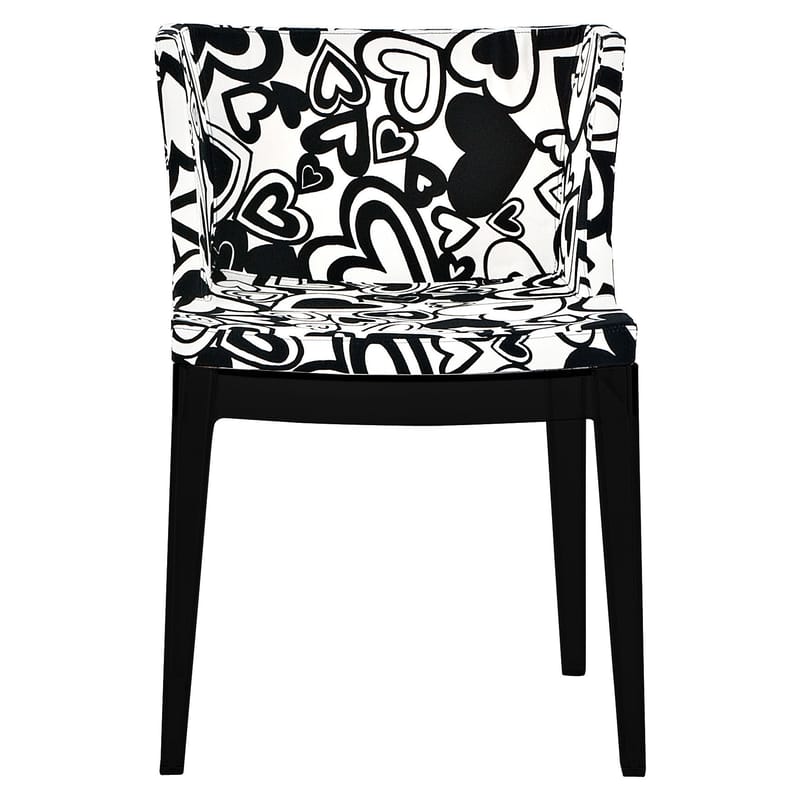Mobilier - Chaises, fauteuils de salle à manger - Fauteuil rembourré Mademoiselle Moschino tissu blanc noir / pieds noirs - Kartell - Coeurs noirs - Polycarbonate, Tissu