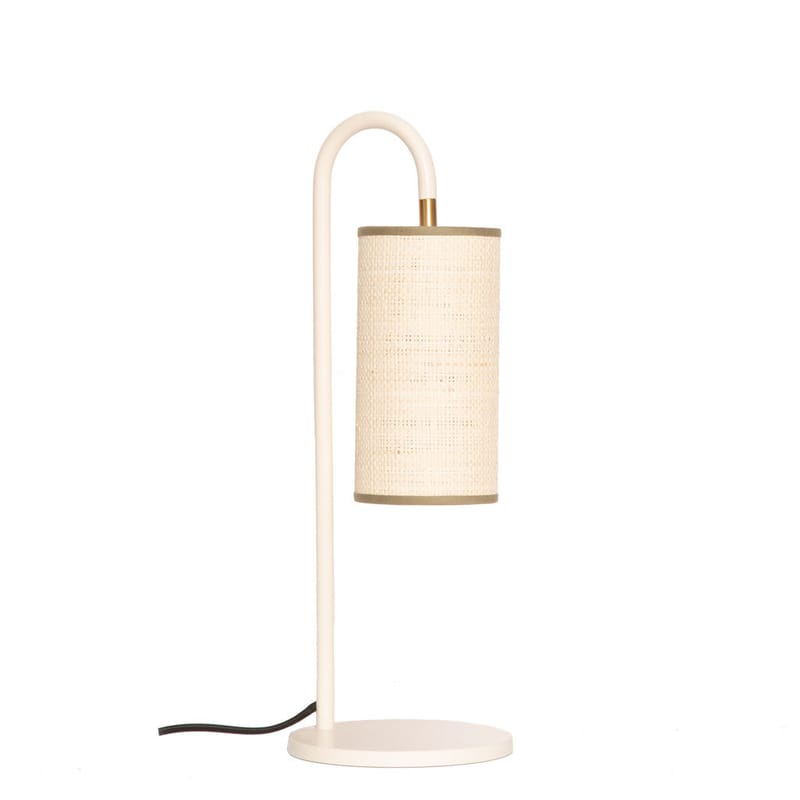 Luminaire - Lampes de table - Lampe de table Tokyo fibre végétale blanc / Rabane - H 43 cm - Maison Sarah Lavoine - Rabane naturelle / Blanc - Acier thermolaqué, Rabane