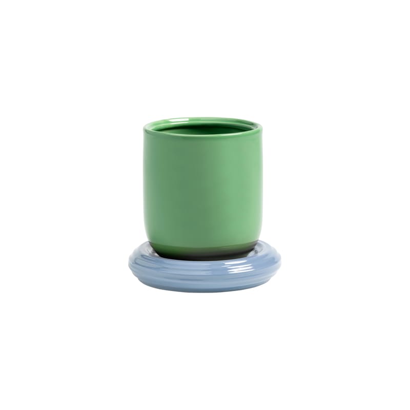 Décoration - Pots et plantes - Pot de fleurs Churros céramique vert / Ø 14.5 x H 15 cm - Grès - & klevering - H 15 cm / Vert & bleu - Grès