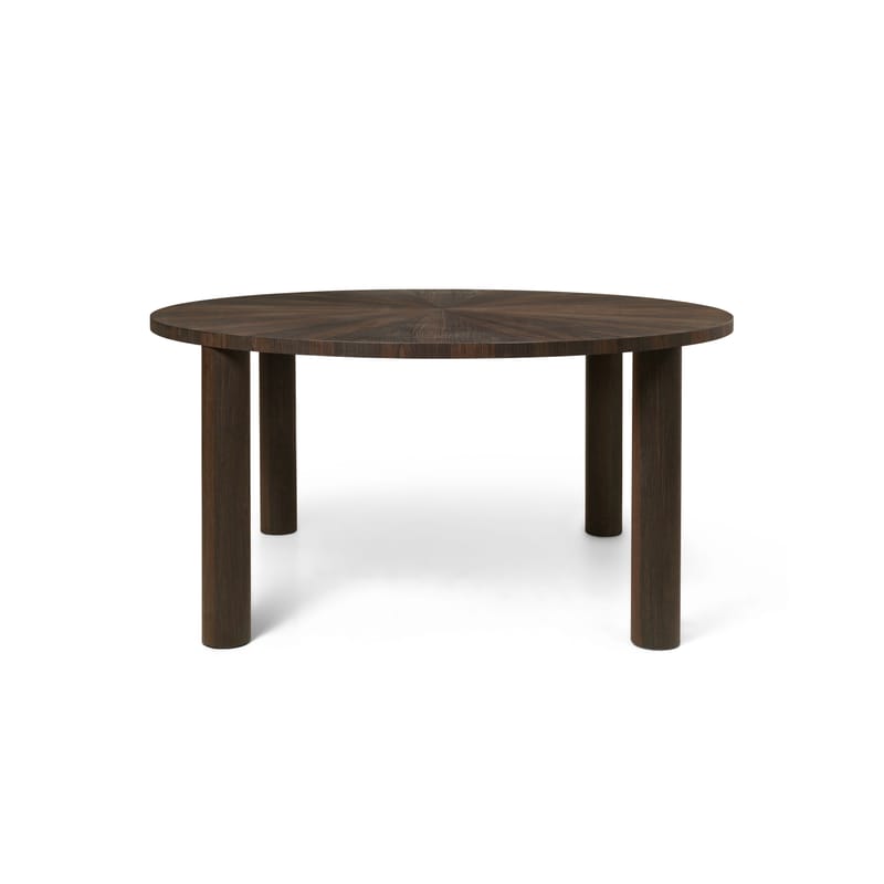Mobilier - Tables - Table ronde Post marron bois naturel / Ø 150 x H 73 cm -  Marqueterie faite main - Ferm Living - Motif étoilé / Chêne fumé - MDF plaqué chêne fumé