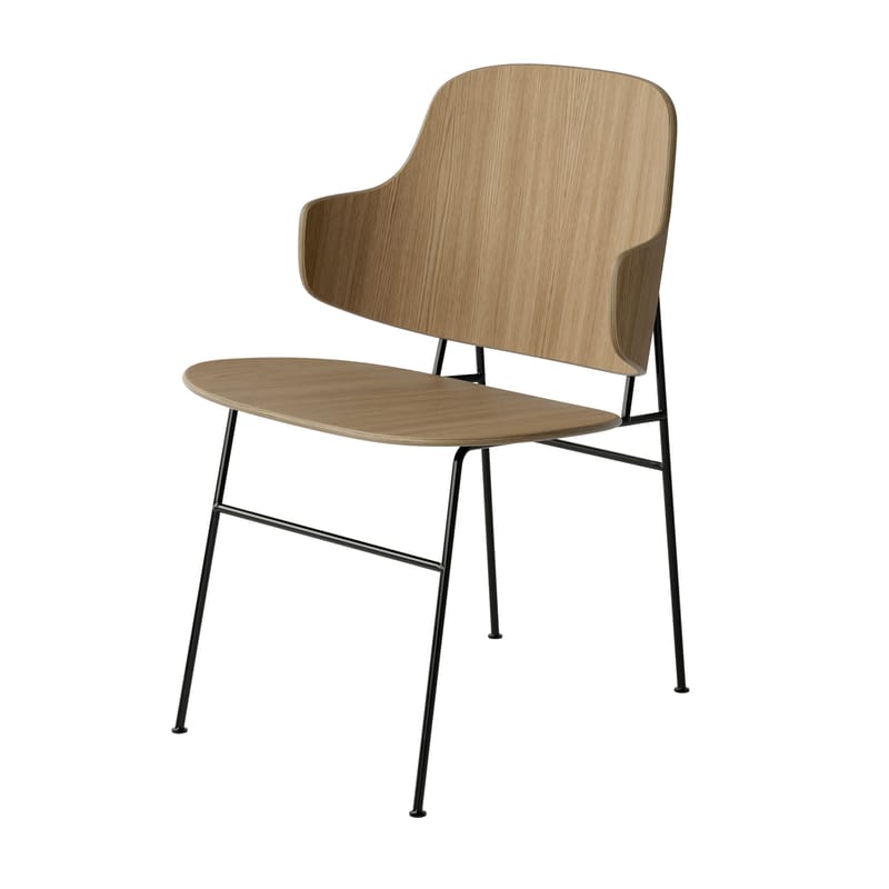 Mobilier - Chaises, fauteuils de salle à manger - Fauteuil The Penguin (1953) bois naturel - Audo Copenhagen - Chêne / Noir - Acier, Placage de chêne