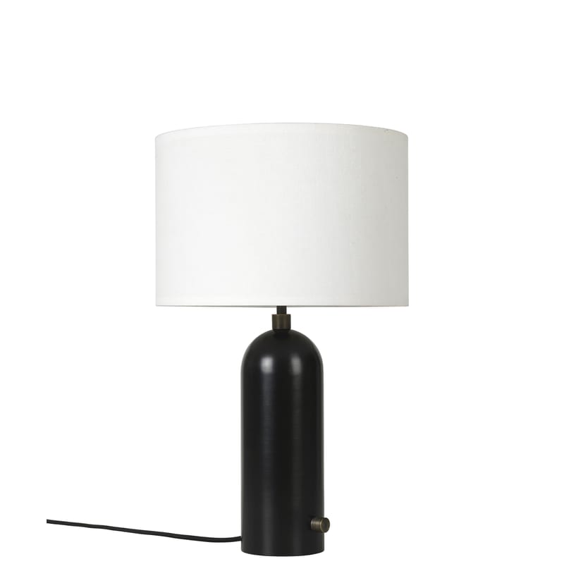 Luminaire - Lampes de table - Lampe de table Gravity Small métal tissu blanc noir / Ø 30 x H 49 cm - Gubi - Acier noir / Abat-jour blanc - Acier, Tissu