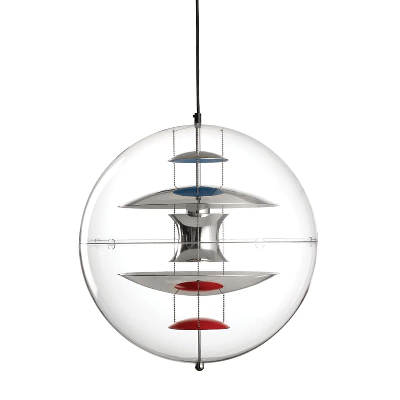 Luminaire - Suspensions - Suspension VP Globe plastique multicolore transparent Ø 40 cm - Panton 1969 - Verpan - Transparent / Chromé, orange & bleu - Acrylique, Aluminium