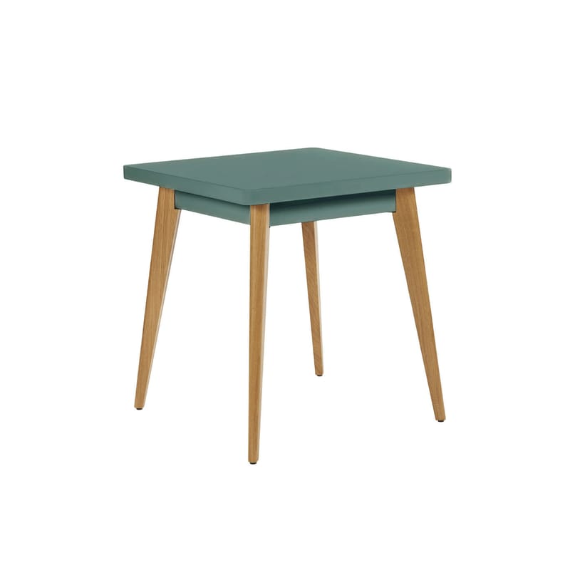 Mobilier - Tables - Table carrée 55 métal vert / Pieds chêne - 70 x 70 cm - Tolix - Vert lichen (mat fine texture) / Chêne - Acier laqué, Chêne massif PFC