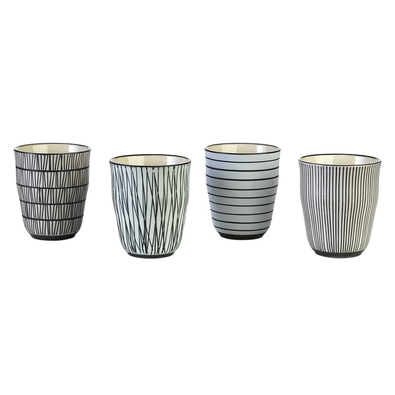 Table et cuisine - Tasses et mugs - Tasse Pastel Afresh céramique blanc noir / Set de 4 - Peint à la main - Pols Potten - Noir & blanc - Porcelaine émaillée