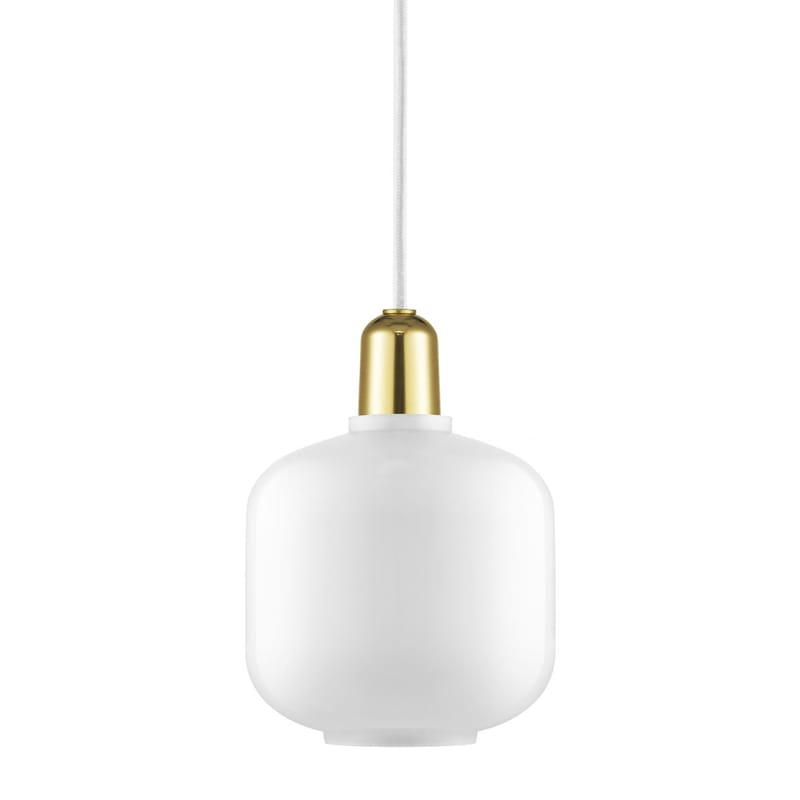 Luminaire - Suspensions - Suspension Amp Small verre blanc or / Ø 14 x H 17 cm - laiton - Normann Copenhagen - Blanc / Laiton - Laiton, Verre