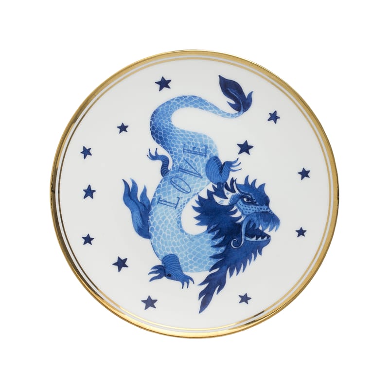 Table et cuisine - Assiettes - Assiette à dessert Dragon céramique blanc bleu / Ø 17 cm - Bitossi Home - Dragon - Porcelaine