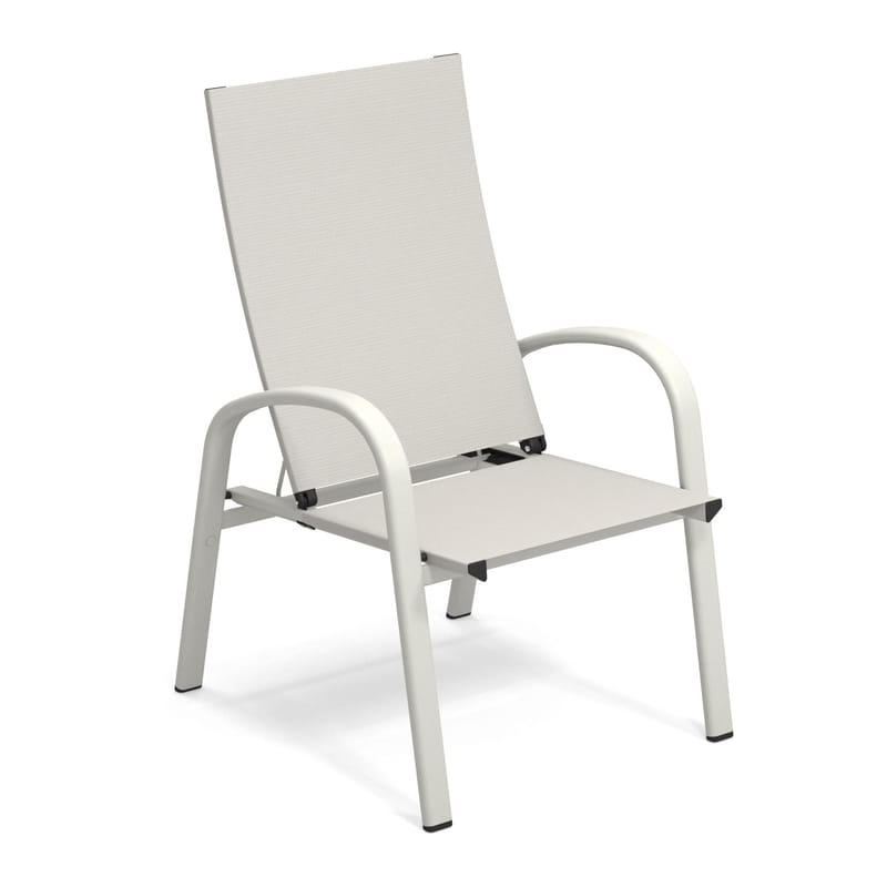 Mobilier - Fauteuils - Chauffeuse empilable Holly tissu blanc / Inclinable - Emu - Toile blanche / Structure blanche - Aluminium, Tissu outdoor