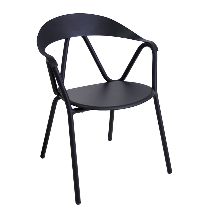 Mobilier - Chaises, fauteuils de salle à manger - Fauteuil empilable Reef - Emu - Noir - Aluminium verni