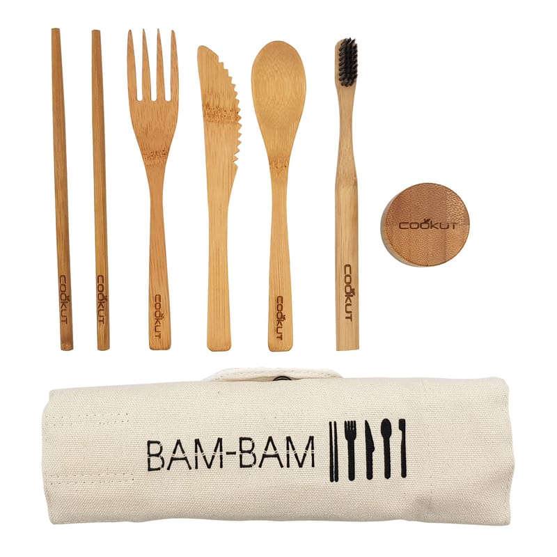 Table et cuisine - Couverts - Kit repas en bambou Bam Bam bois naturel / Couverts & brosse à dents - Ecologique - Cookut - Bambou - Bambou, Coton, Verre