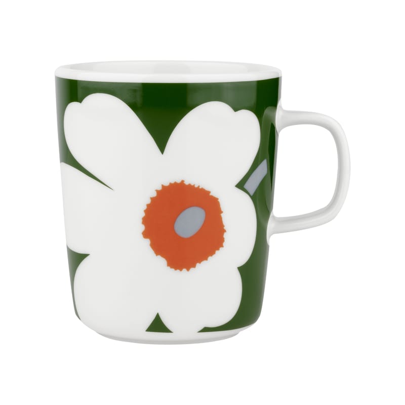 Table et cuisine - Tasses et mugs - Mug Unikko céramique vert / 25 cl - Edition limitée 60ème anniversaire - Marimekko - Unikko 60th anniversary / Vert, orange - Grès