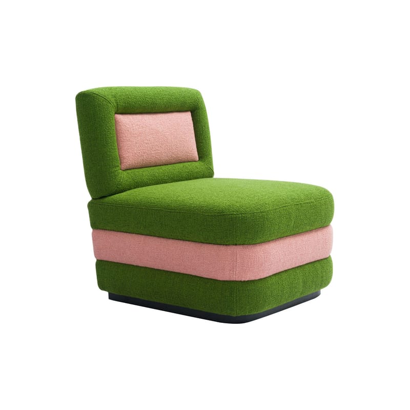 Furniture - Armchairs - Veronica Padded armchair textile pink green / Two-tone - POPUS EDITIONS - Grass green & pink (Megeve knit effect) - Fabric, HR foam, Particle board, Polyester wadding, Solid beech