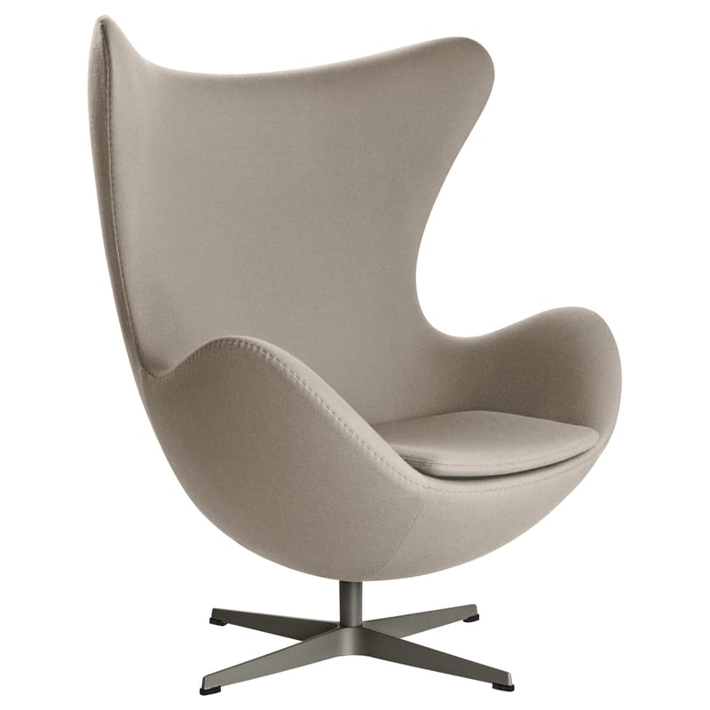 Arredamento - Poltrone design  - Poltrona girevole Egg chair metallo tessuto beige tessuto - Fritz Hansen - Talpa - Alluminio lucido, Fibra di vetro, Schiuma di poliuretano, Tessuto