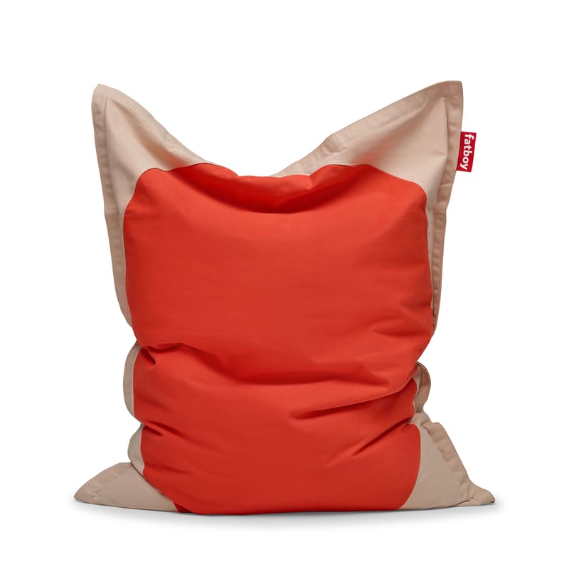 Mobilier - Poufs - Pouf Original Slim Pop tissu rouge orange / Coton  - 155 x 120 cm - Fatboy - Poppy -  Micro-billes EPS, Coton