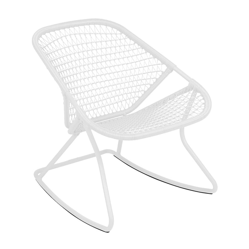 Mobilier - Fauteuils - Rocking chair Sixties plastique blanc / Assise souple plastique tressé - Fermob - Blanc coton - Aluminium, Fibre polyéthylène